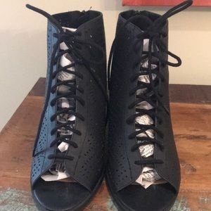 Lace leather booties